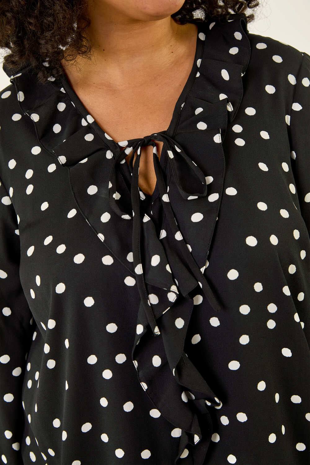 Black Curve Polka Dot Ruffle Top, Image 6 of 5