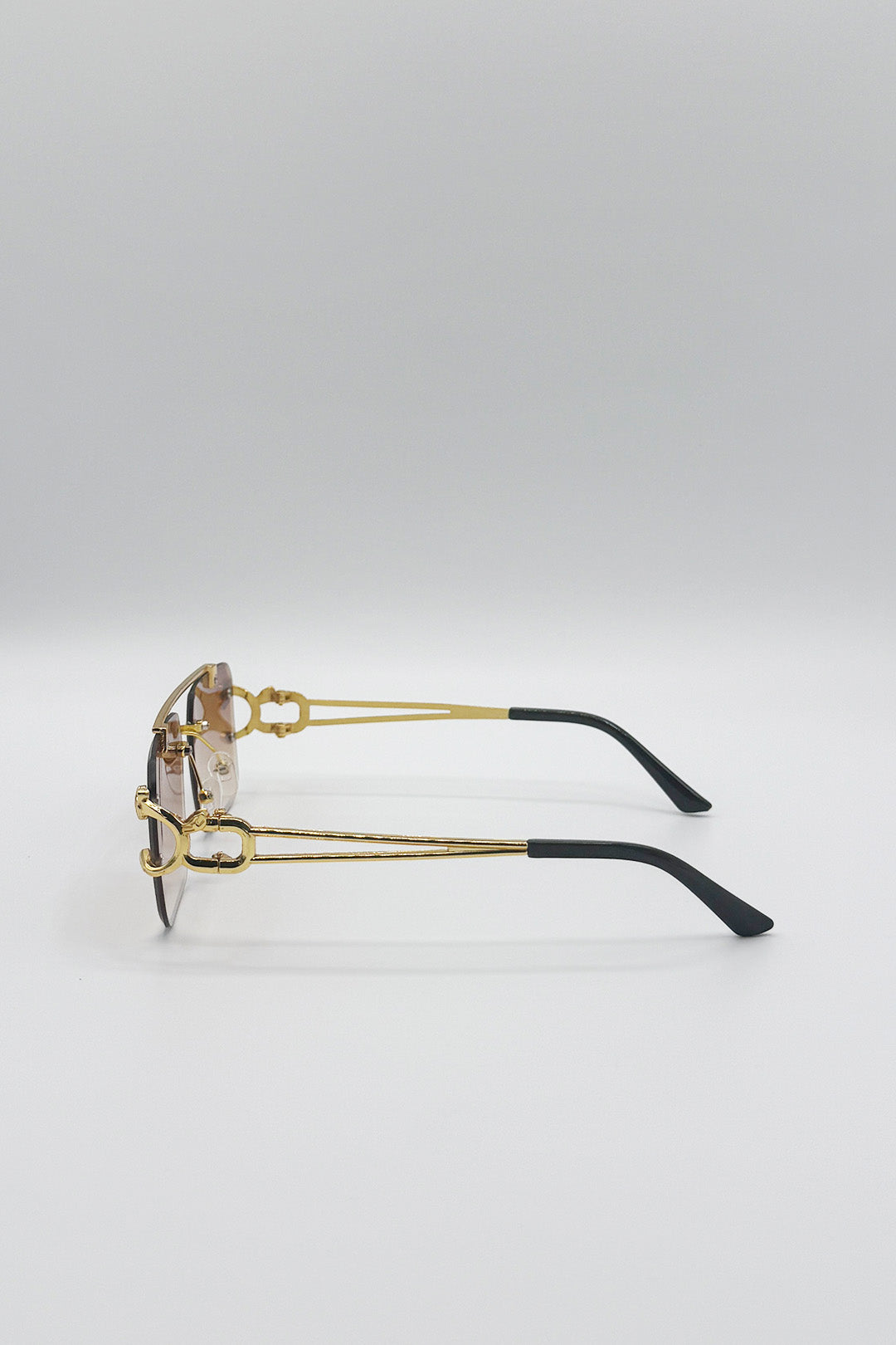 Brown Rimeless Navigator With Side Detail Sunglasses In Brown, Image 4 of 5