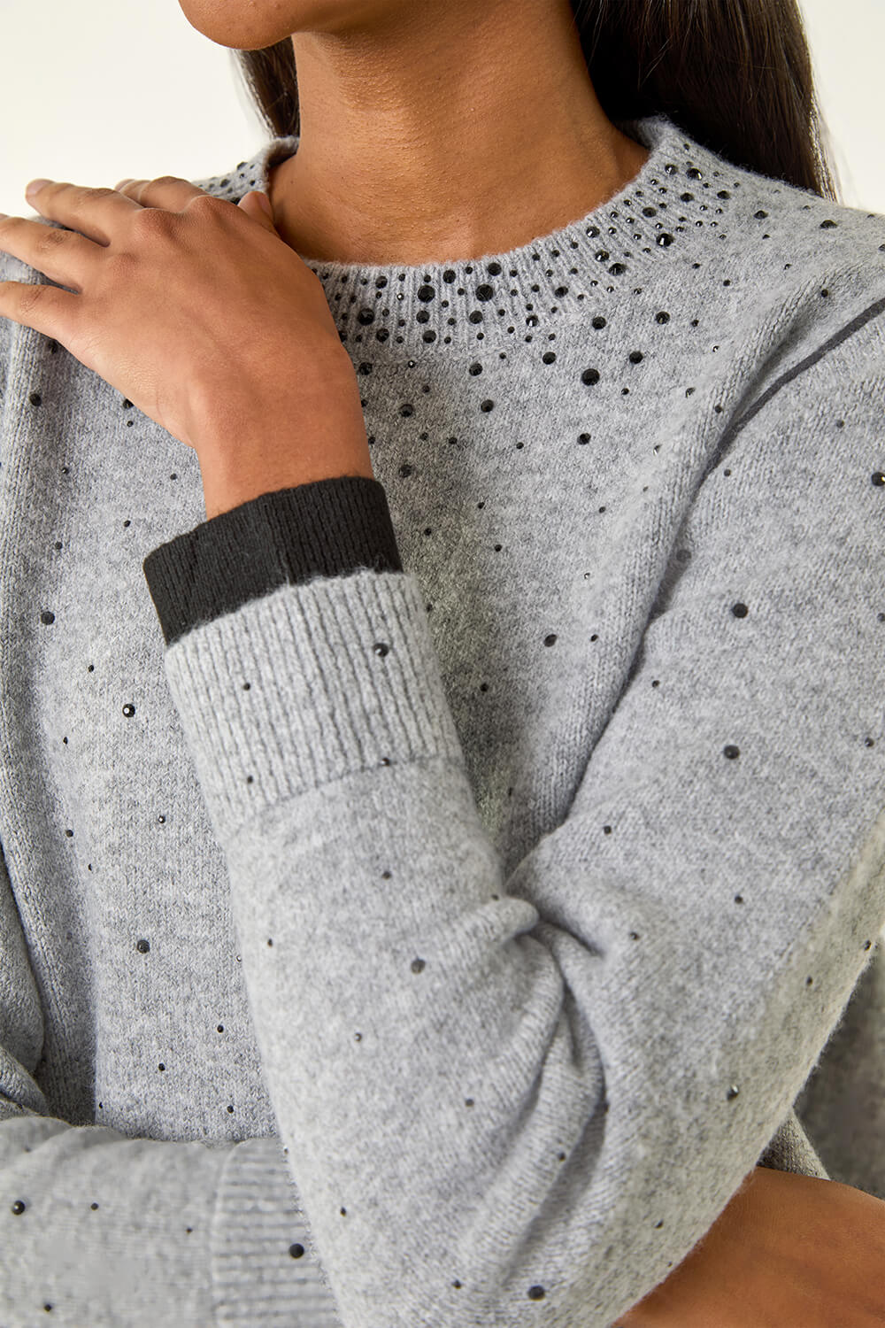 Grey Embellished Knit Jumper, Image 6 of 5