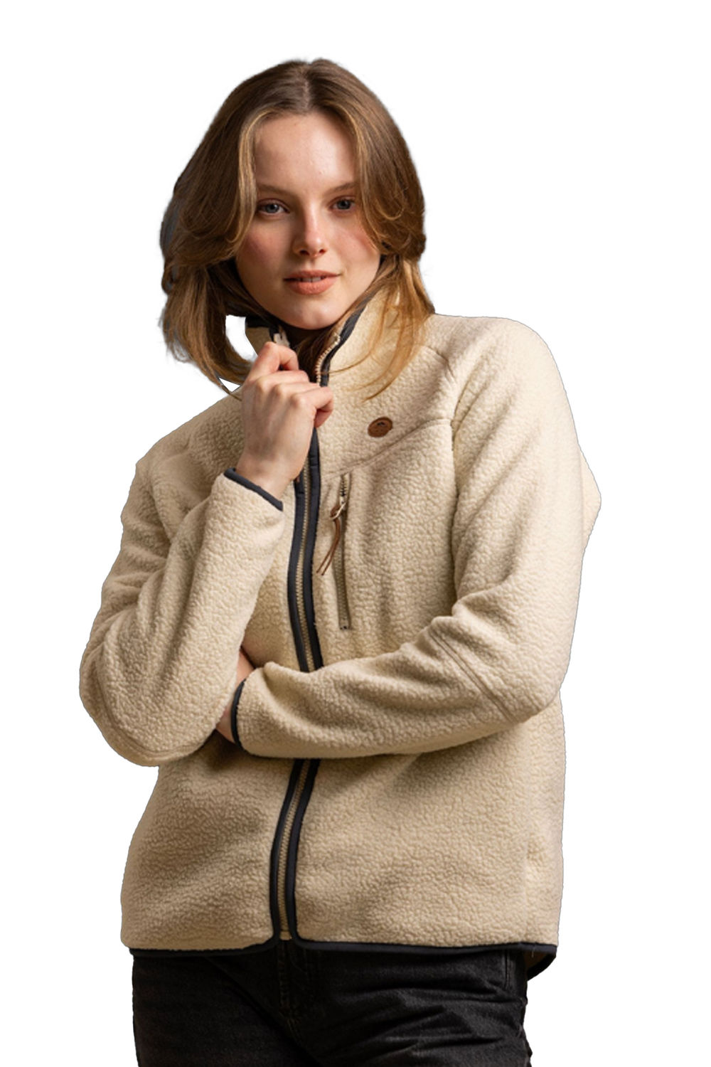 White Quake Leather Trim Fleece Jacket, Image 3 of 4