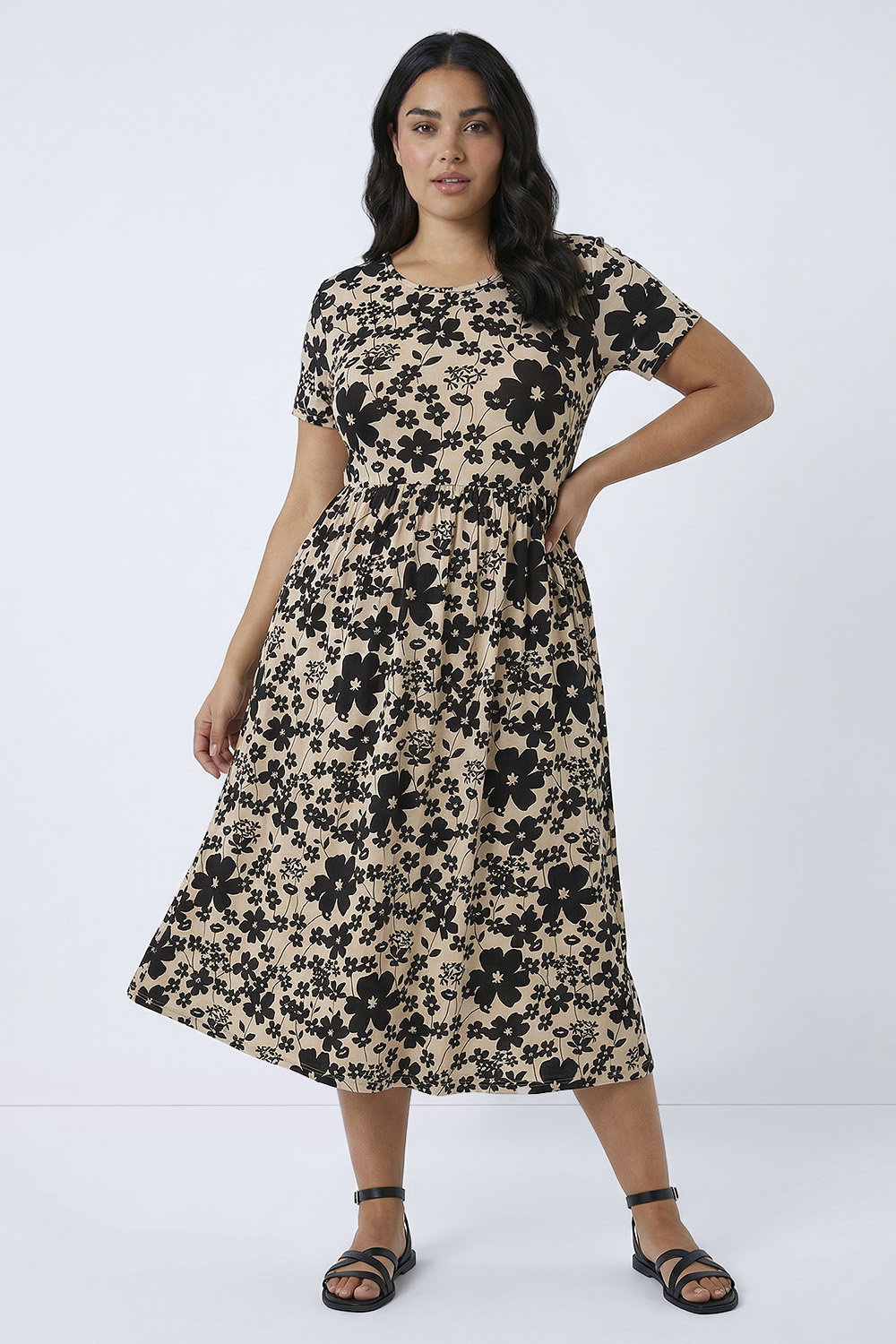 Stone Curve Floral Print Pocket Midi Dress, Image 3 of 5