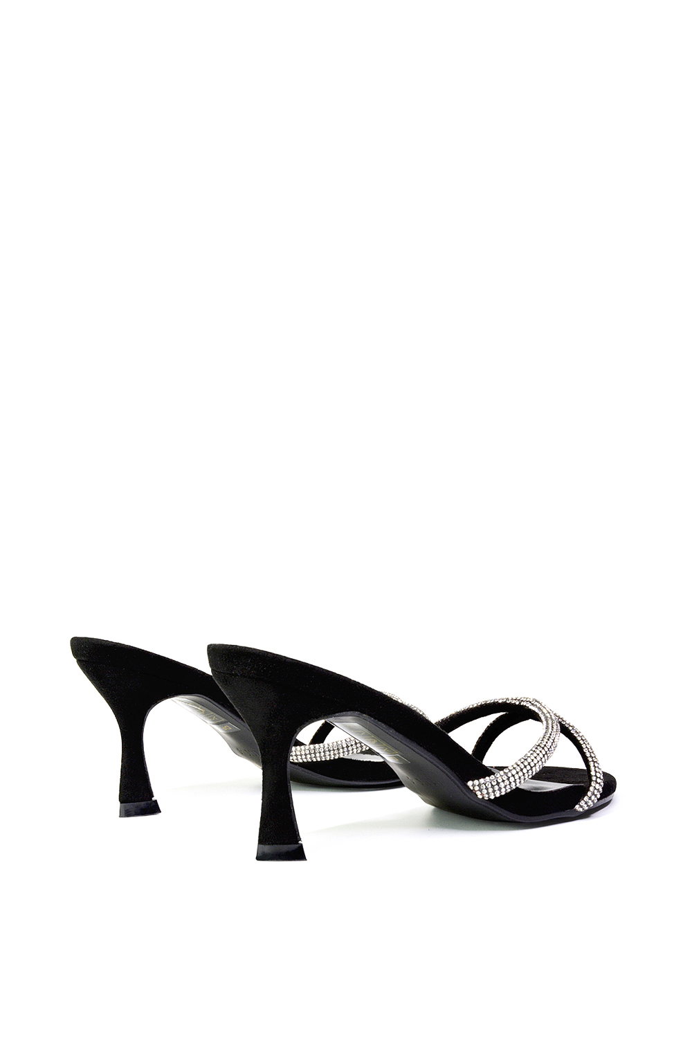 Black XY LONDON Black 'Abby'  Strappy Diamante Stiletto Heel Sandal Mules, Image 3 of 5