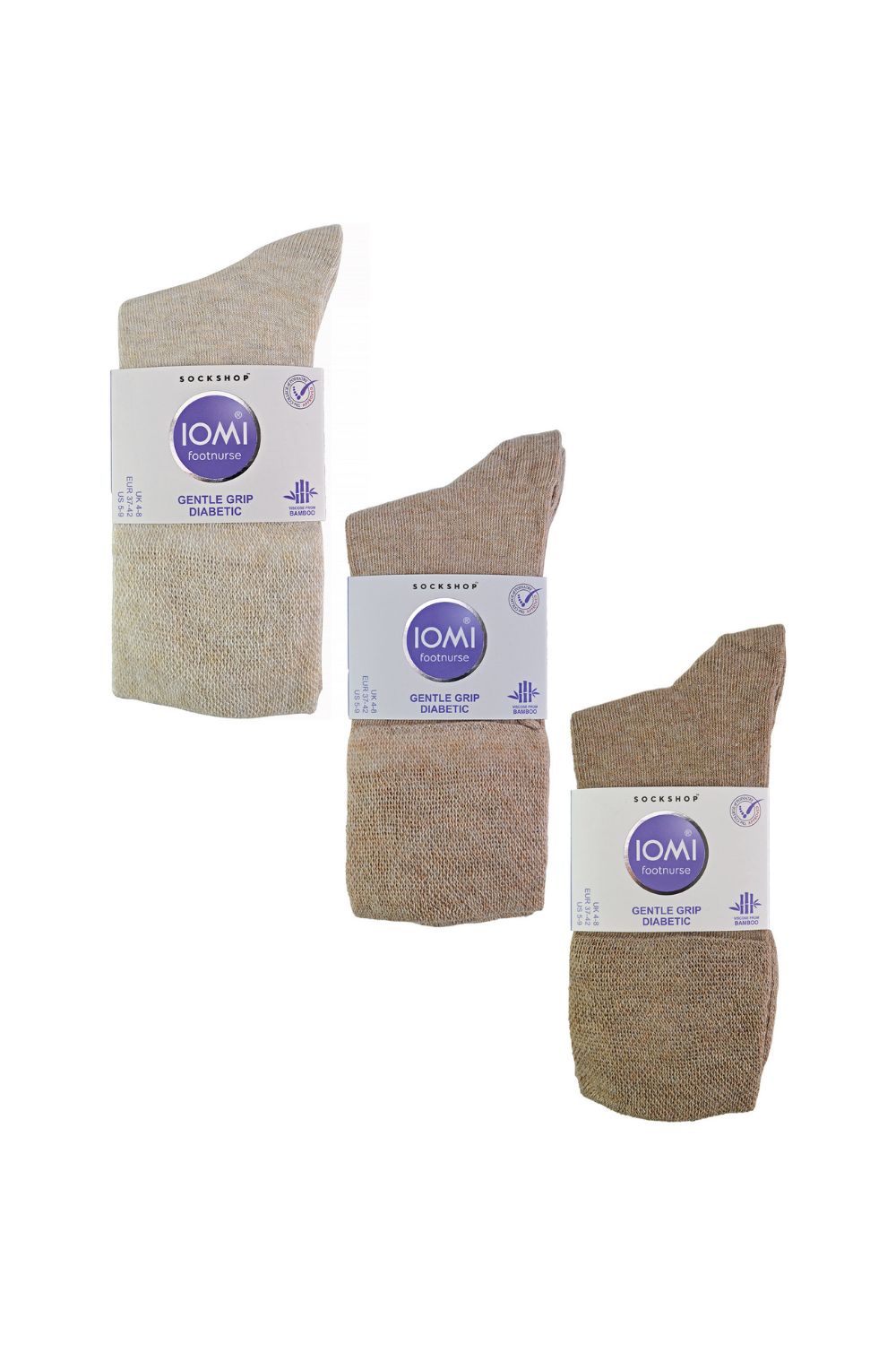 Beige 6 Pack Ladies Non Elastic Bamboo Diabetic Socks, Image 2 of 5