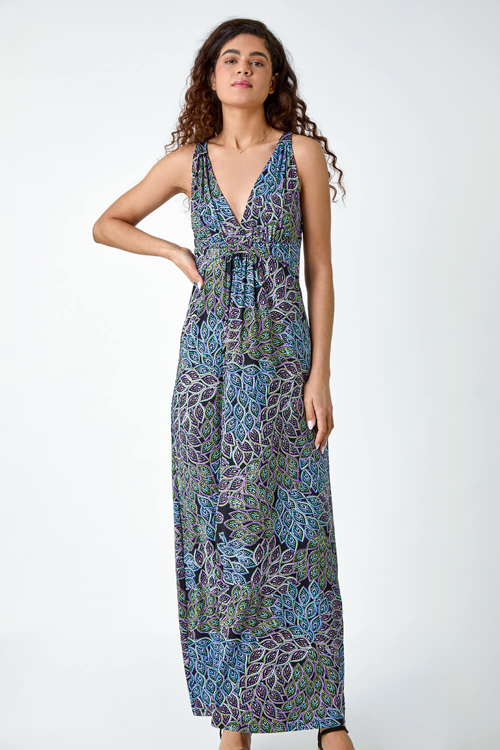 Abstract Animal Print Shirred Stretch Dress