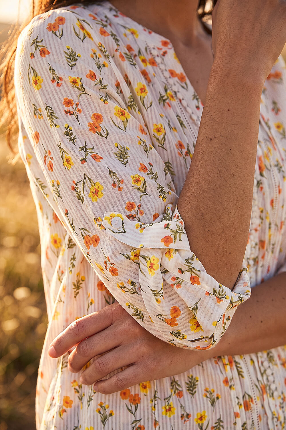 White Floral Print Trim Blouse , Image 5 of 4