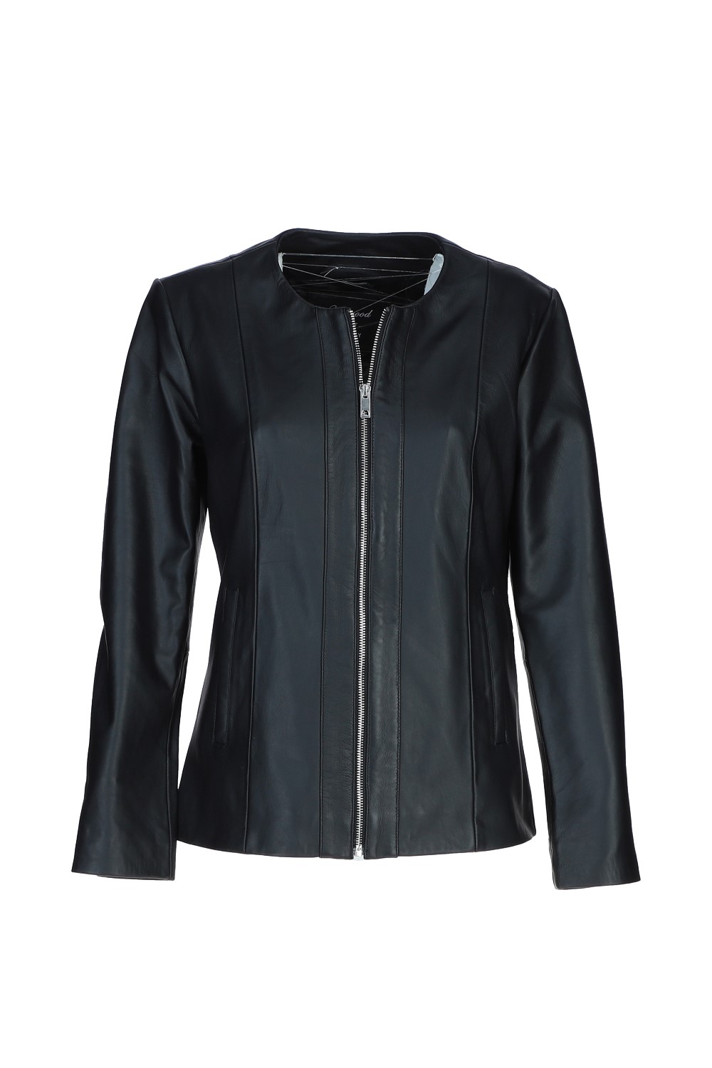 Black Ashwood Leather Black Real Leather Casual Collarless Jacket, Image 2 of 5