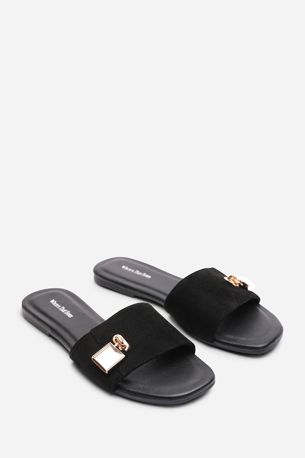 Black Solana Gold Trim Flat Slide On Sandal, Image 4 of 6