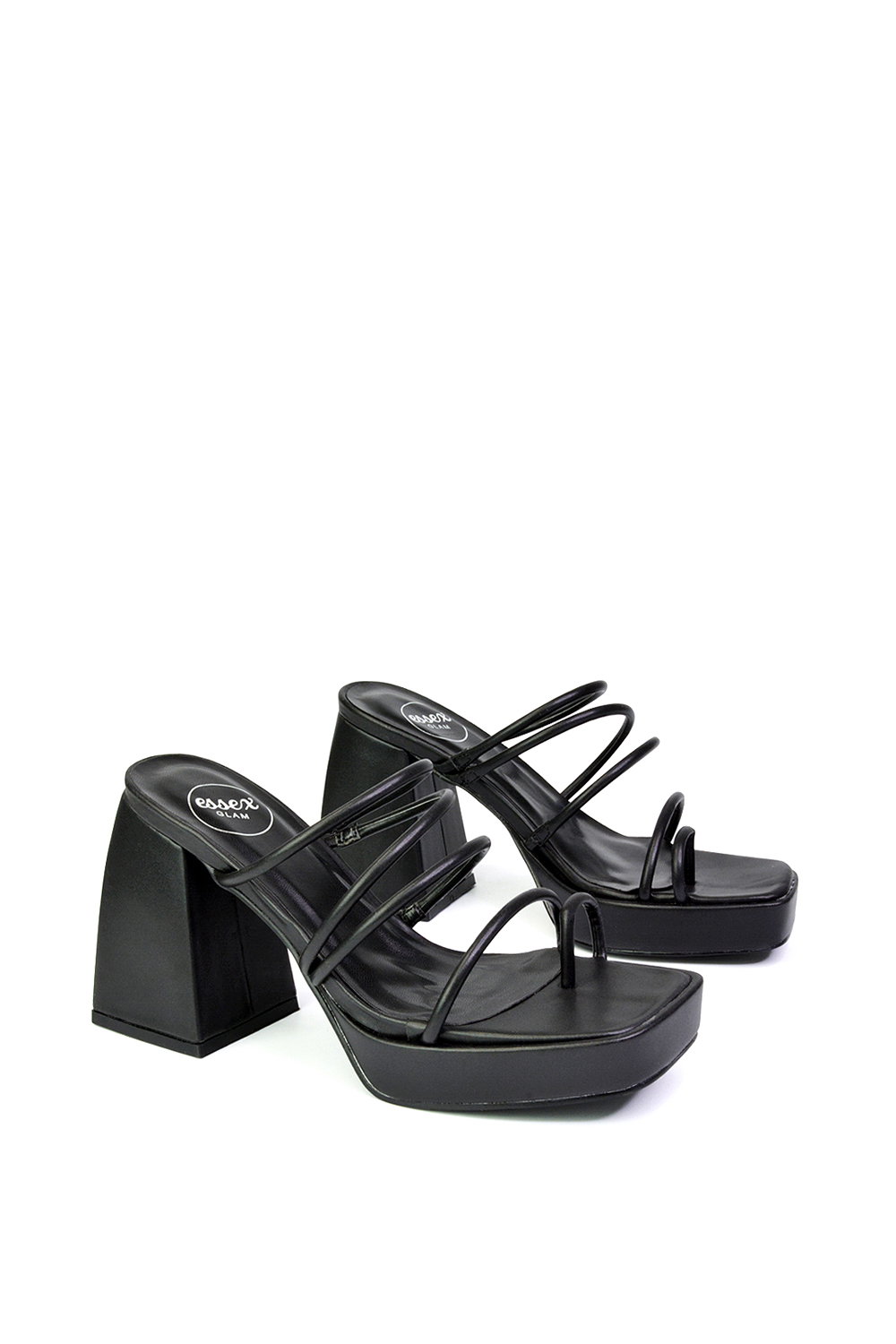 Black XY LONDON Black 'Colt' Strappy Square Toe High Block Heel Platform Mule Sandals, Image 5 of 5