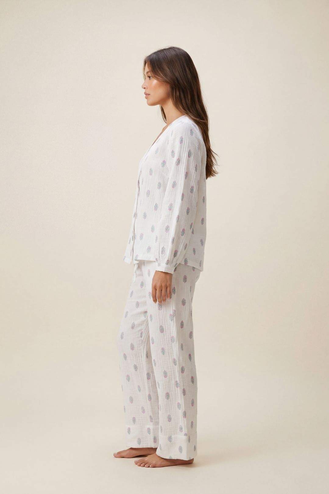Purple Floral Muslin Pyjama Trouser Set, Image 2 of 4