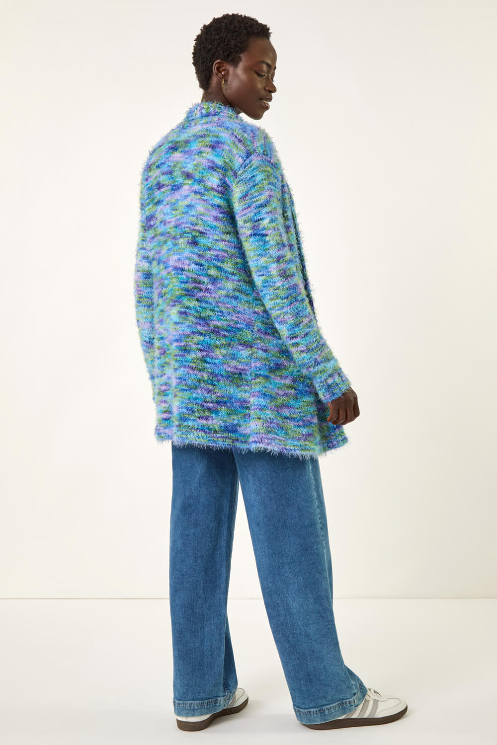 Blue Multi Fluffy Eyelash Knit Cardigan, Image 4 of 5