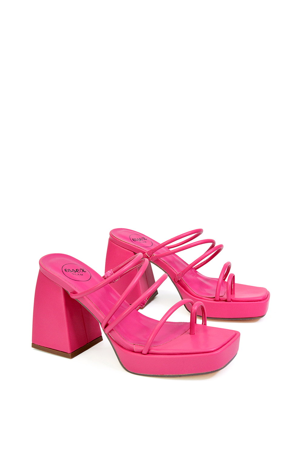Fuchsia XY LONDON Fuchsia 'Colt' Strappy Square Toe High Block Heel Platform Mule Sandals, Image 5 of 5