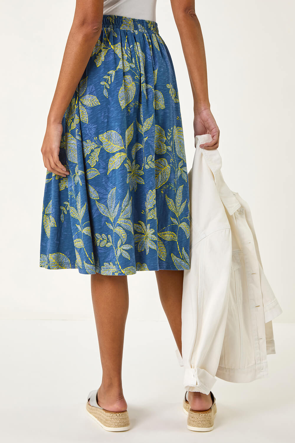 Denim Leaf Print A-Line Skirt, Image 5 of 5