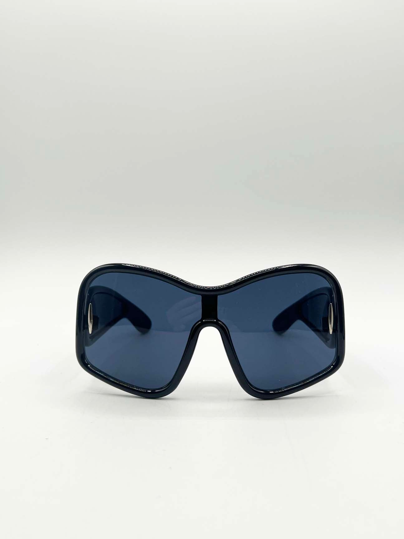 Black Square Oversized Mask Sunglasses in Black, Image 1 of 4