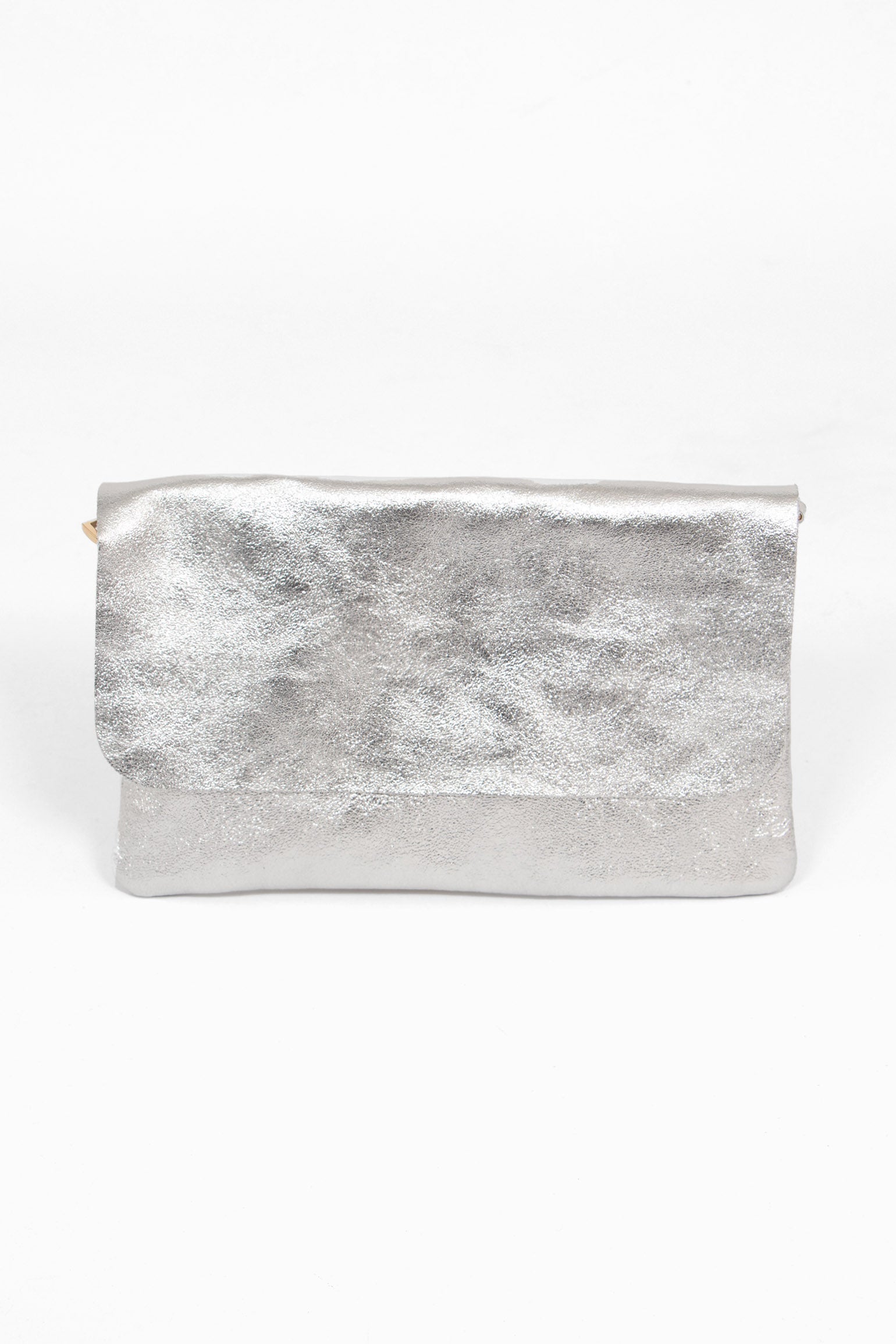 Silver Metallic Italian Leather Clutch Bag, Image 1 of 3