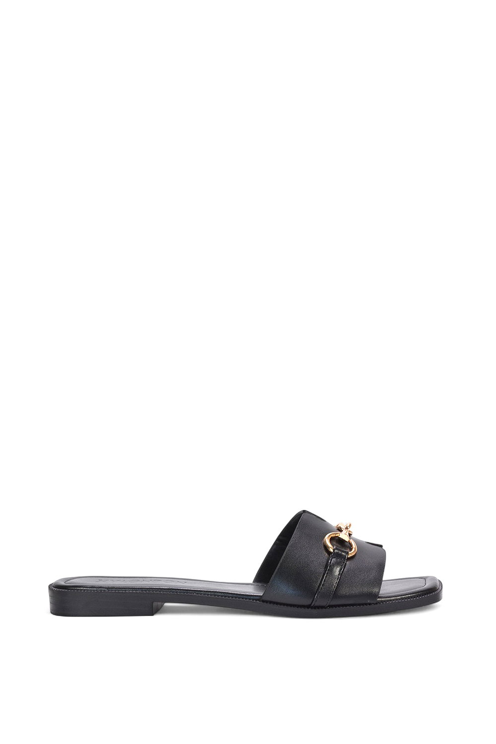 Black 'Lesley' Square Toe Mule Slider Sandals With Buckle Detail
