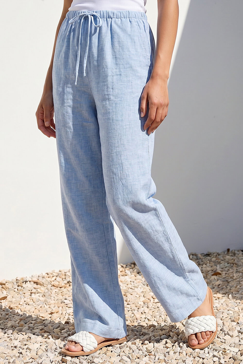 Blue Petite Wide Leg Trouser, Image 3 of 4