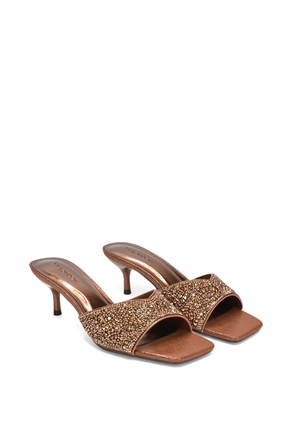 Brown XY LONDON Brown 'Ottilie' Sparkly Crystal Kitten Heeled Sandal Mules, Image 3 of 6