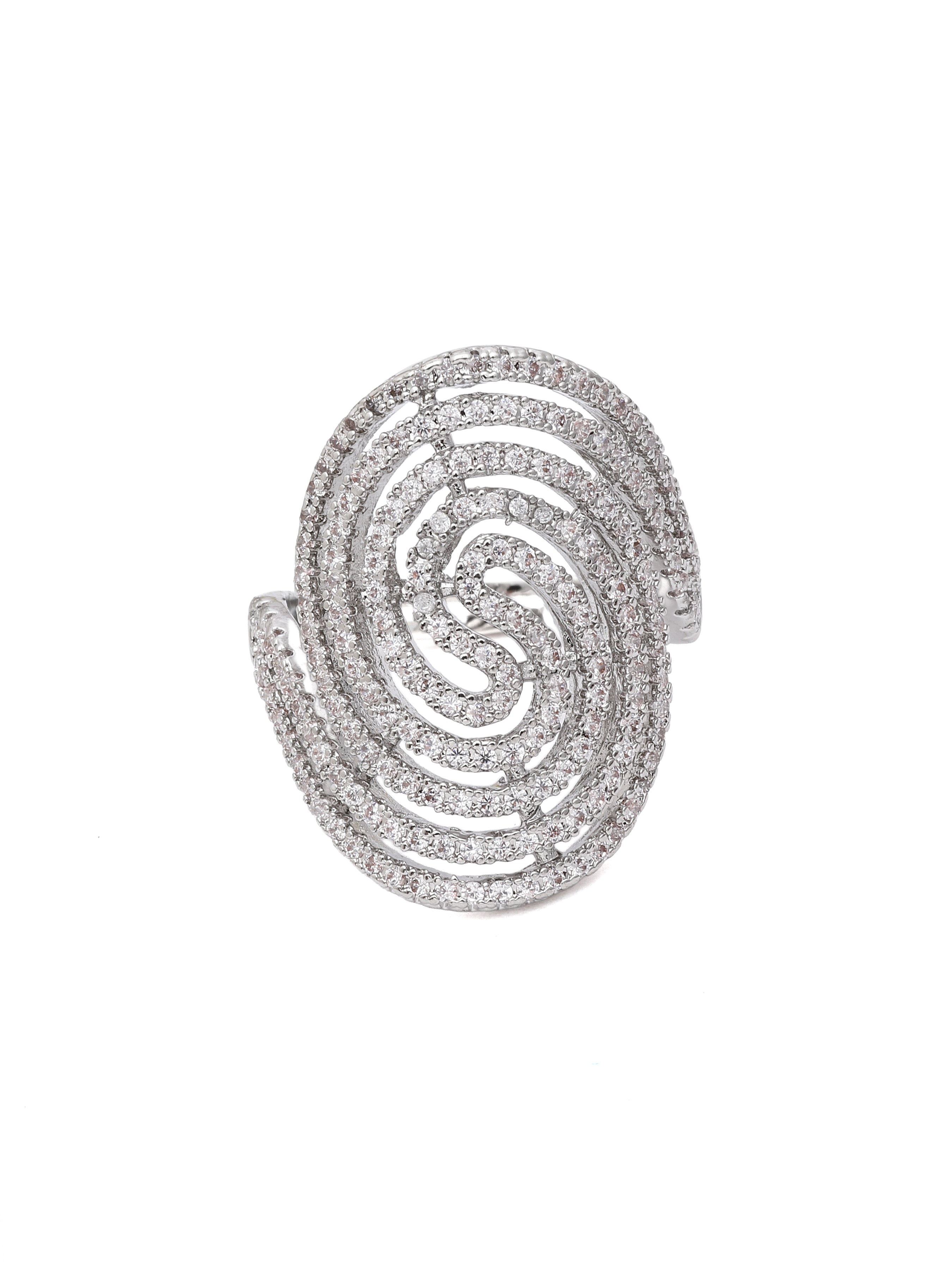Metallic Spiral Pavé Statement Ring