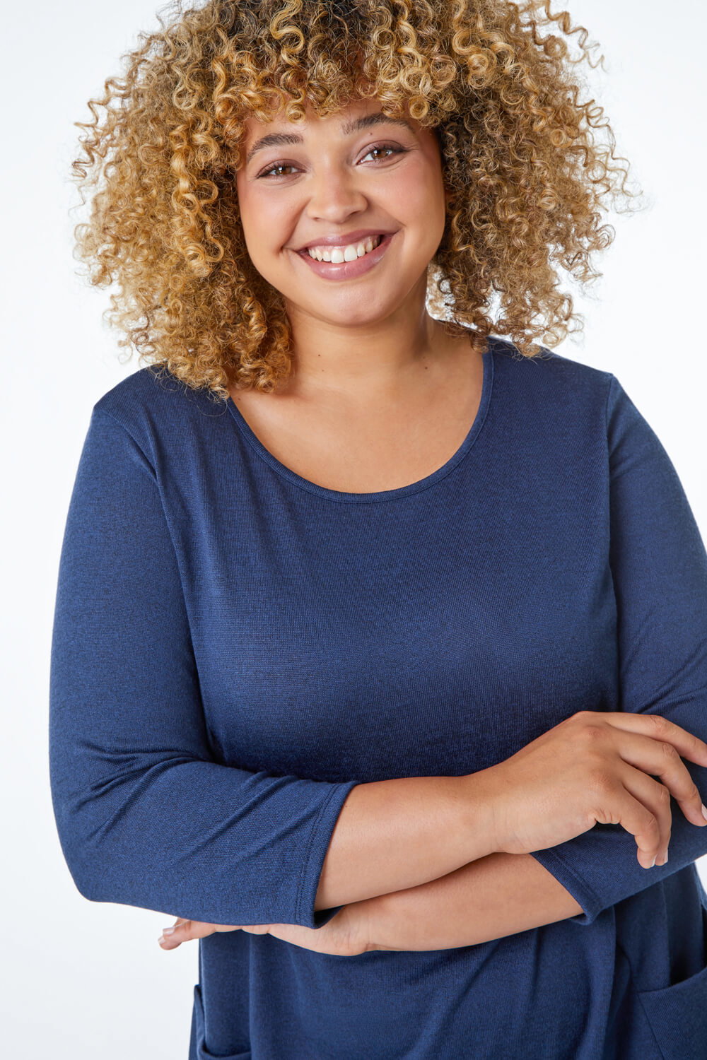 Navy Curve Pocket Detail Tunic Top, Image 5 of 5