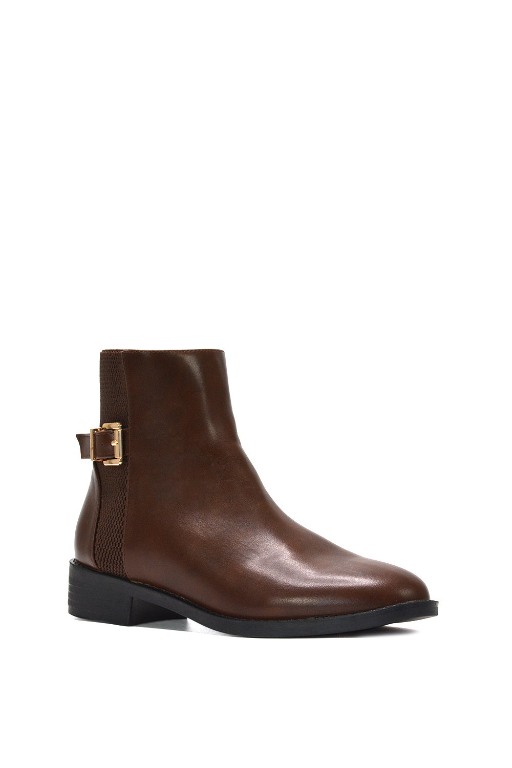 Brown XY LONDON Brown 'Ailany' Chelsea Ankle Boots Elasticated Buckle Detail, Image 2 of 6