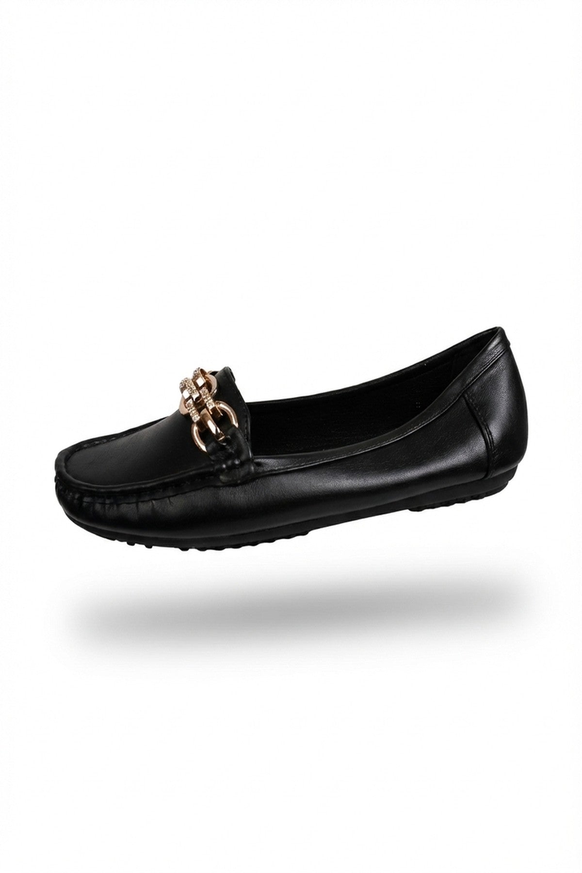 Black Olivia Womens Rhinestone Chain Loafers