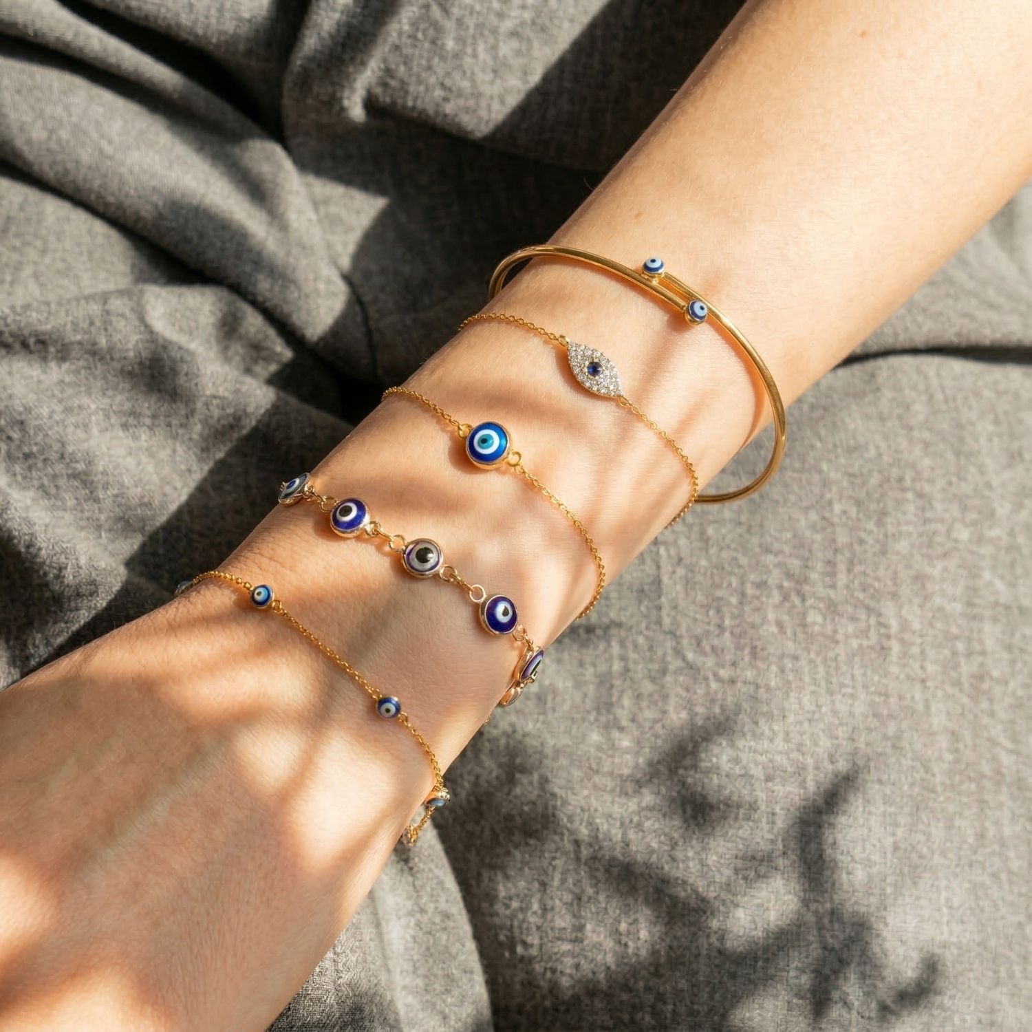 Gold Minimalist Elegant Evil Eye Gold Plated Bracelet, Image 4 of 4