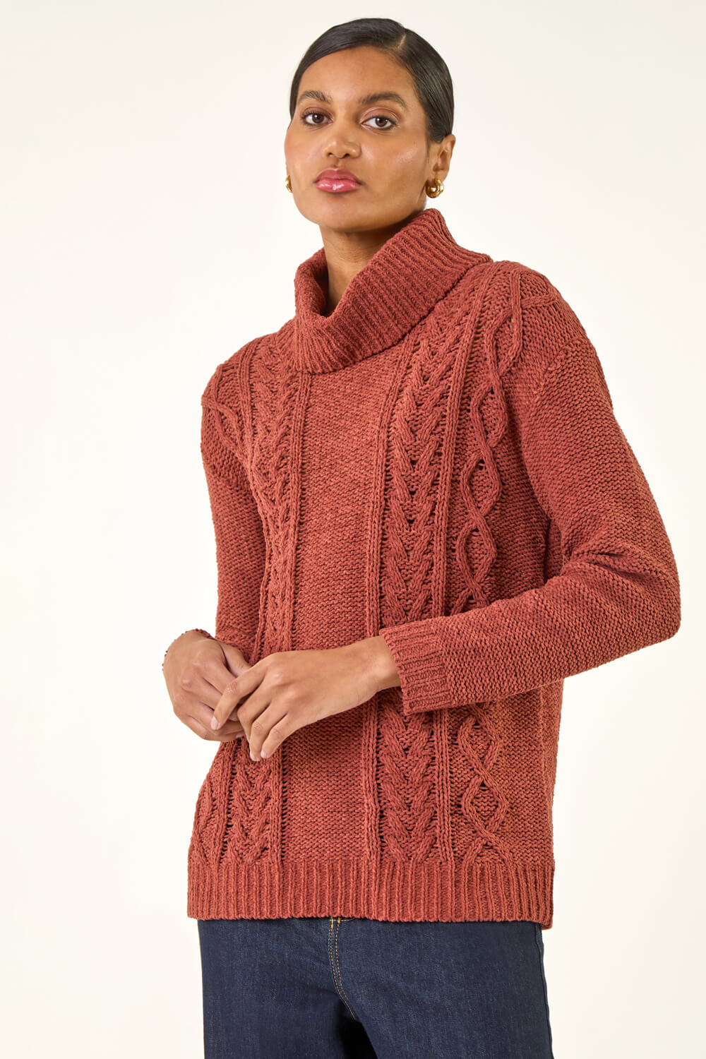Rust Chenille Roll Neck Knit Jumper, Image 1 of 5