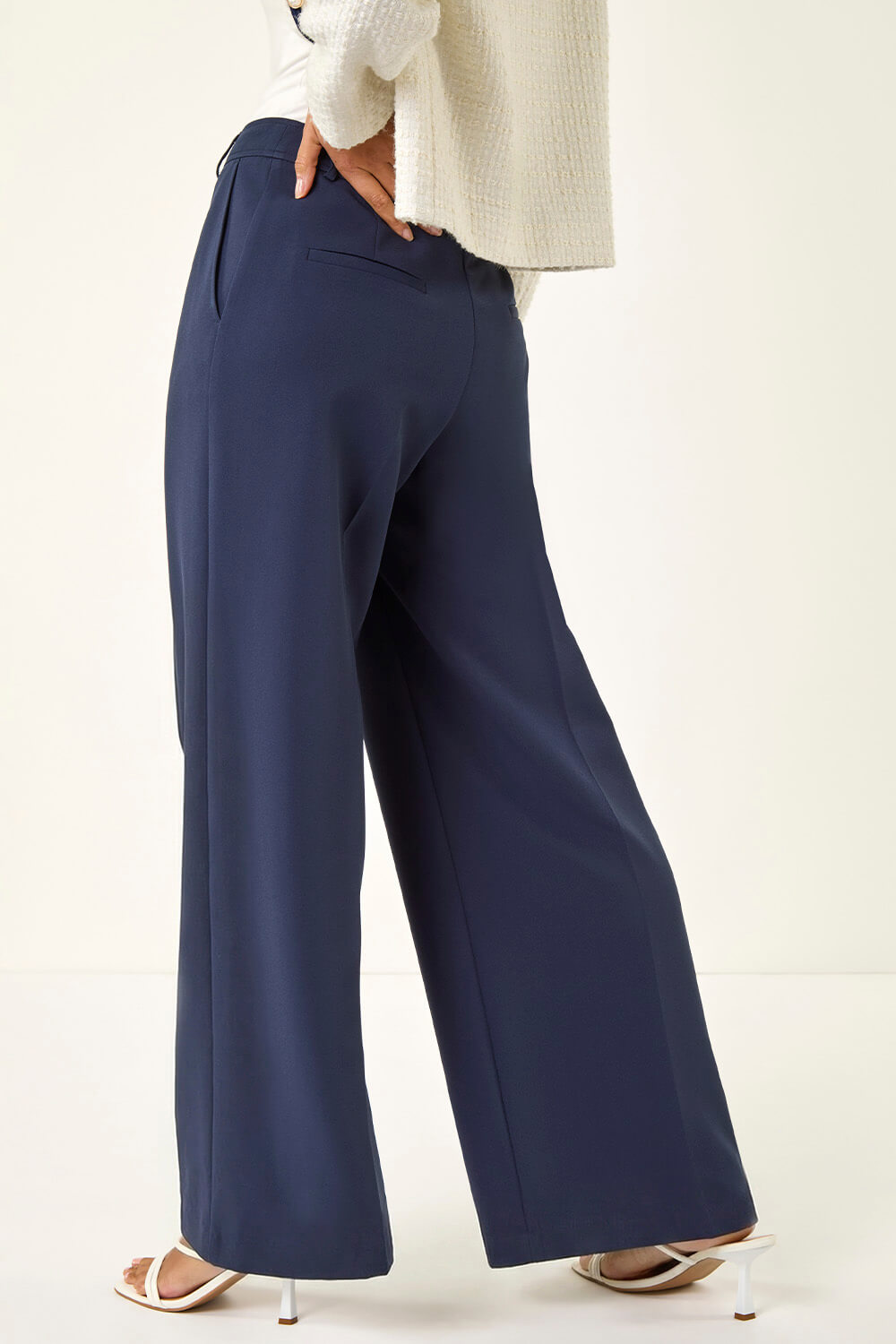 Navy  Pleat Front Wide Leg Trouser, Image 3 of 6