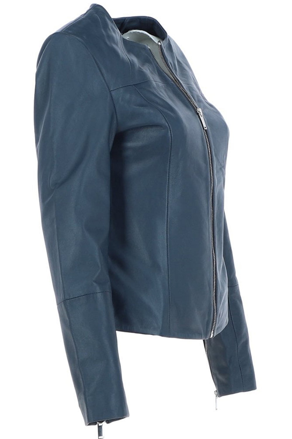 Navy Ashwood Leather Navy 'Francesca' Collarless Real Leather Fashion Jacket, Image 3 of 5