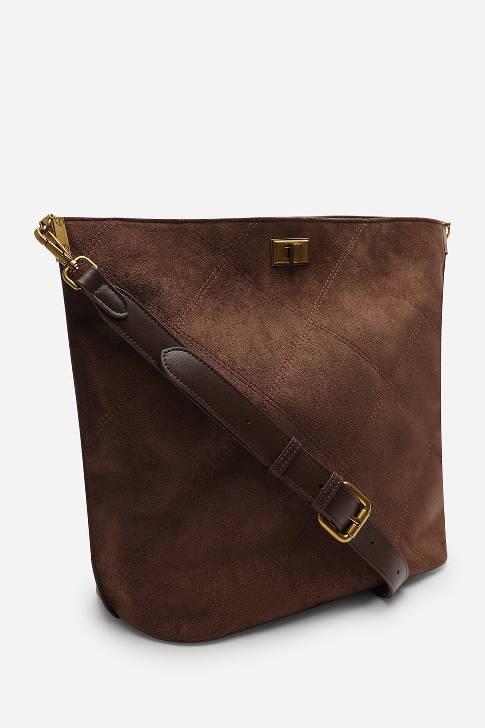 Brown 'Fern' Suede Shoulder Bag with Turn Lock, Image 3 of 5