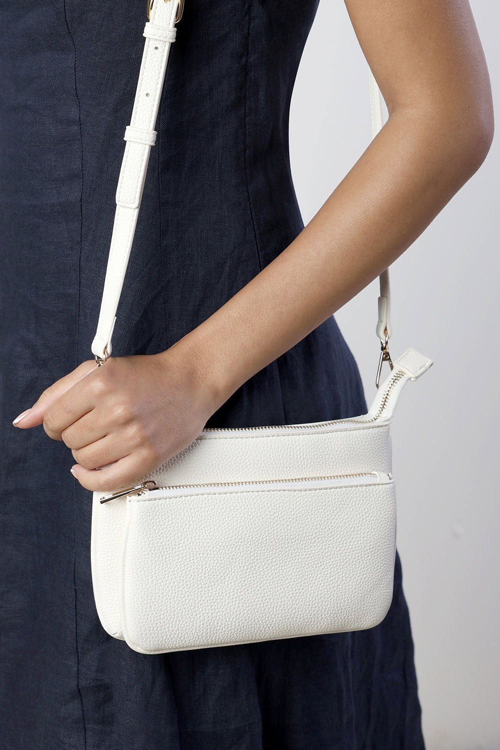 Cream Elani Small Double Zip Cross Body Bag, Image 2 of 7