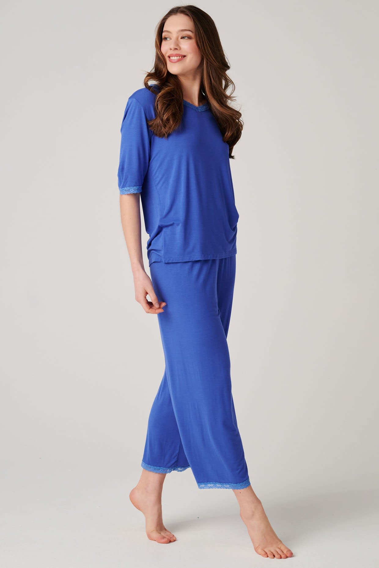Royal Blue British Boxers Royal Blue "Ultra Blue" Bamboo Lace Pyjama Set, Image 2 of 6