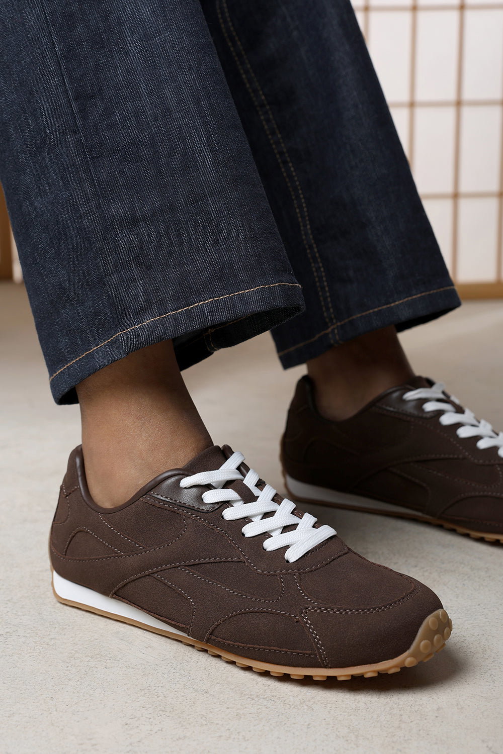 Brown Where's That From Brown Marleigh Suede Retro Runner Trainer, Image 1 of 6