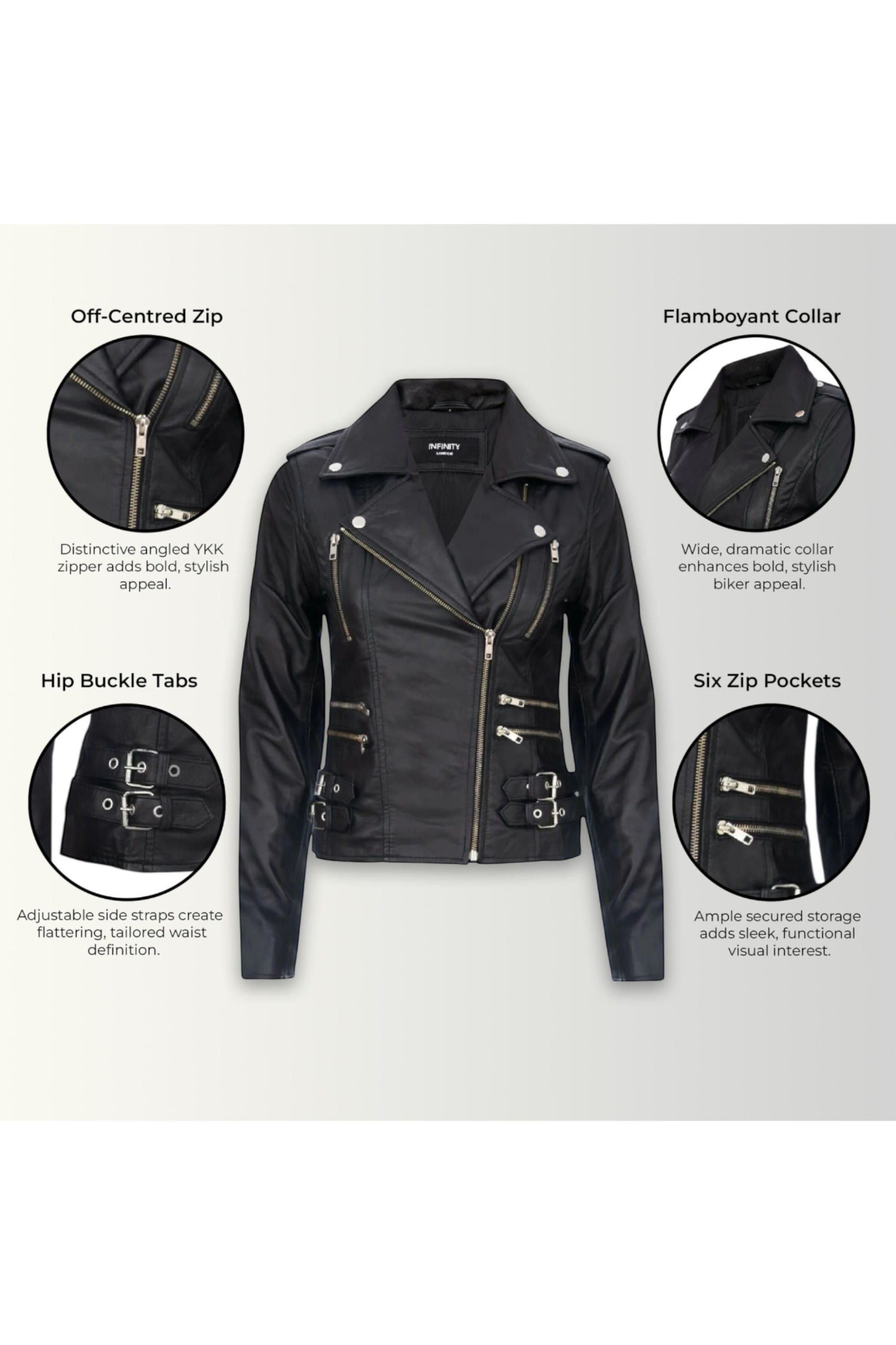 Black Leather Brando Biker Jacket-Loddon, Image 3 of 7