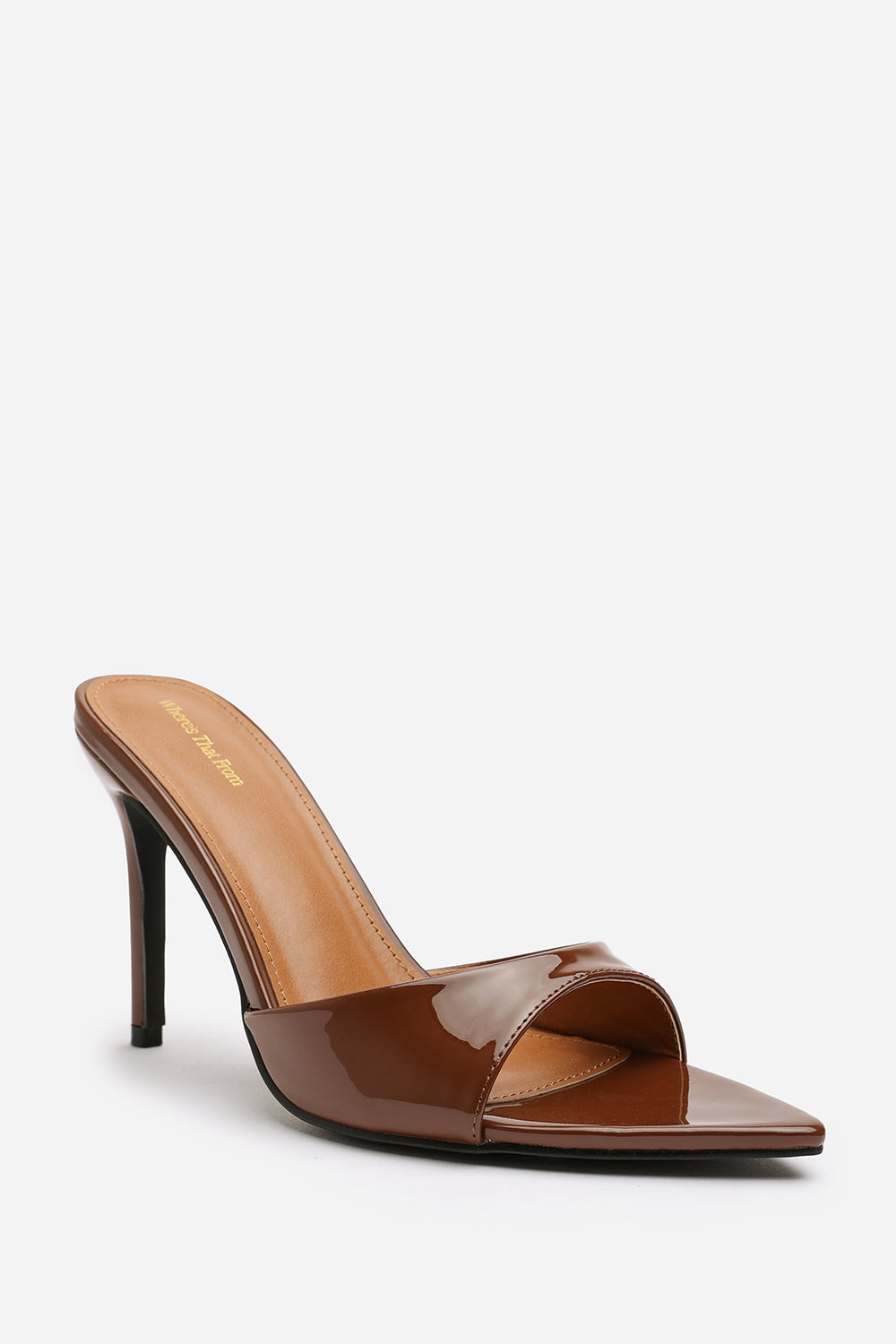 Brown 'Tasha' Open Toe Stiletto Mules, Image 3 of 6