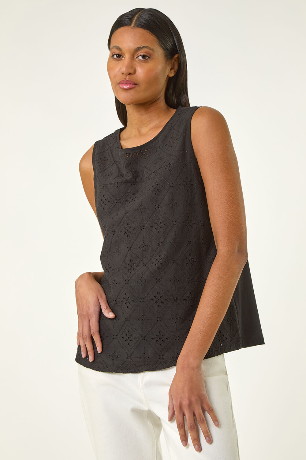 Black Broderie Vest Top, Image 5 of 5