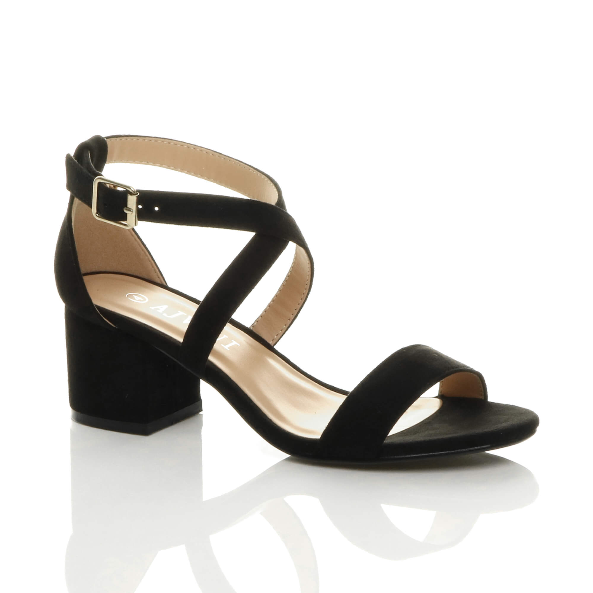 Purple Mid Block Heel Crossed Straps Sandals