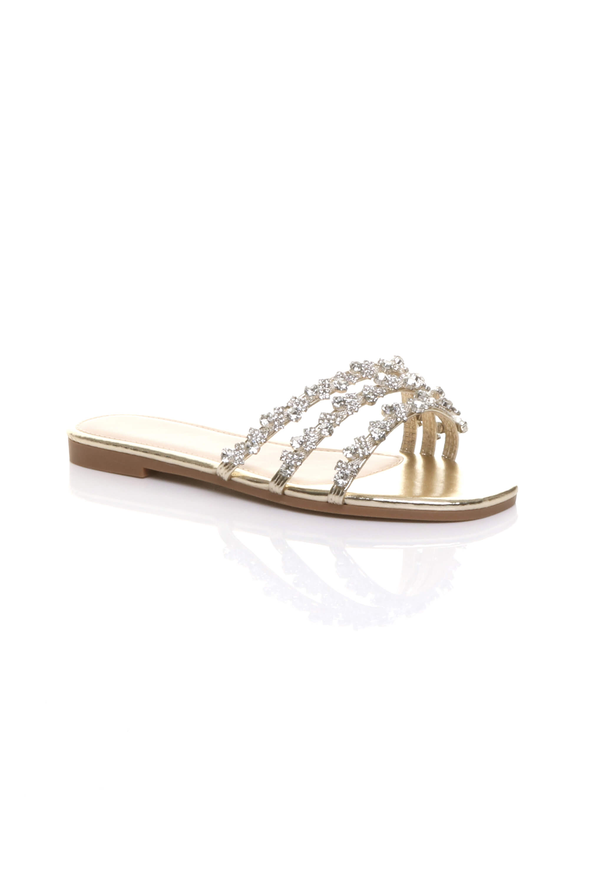 Black Flat Diamante Sandals Flip Flops Sliders