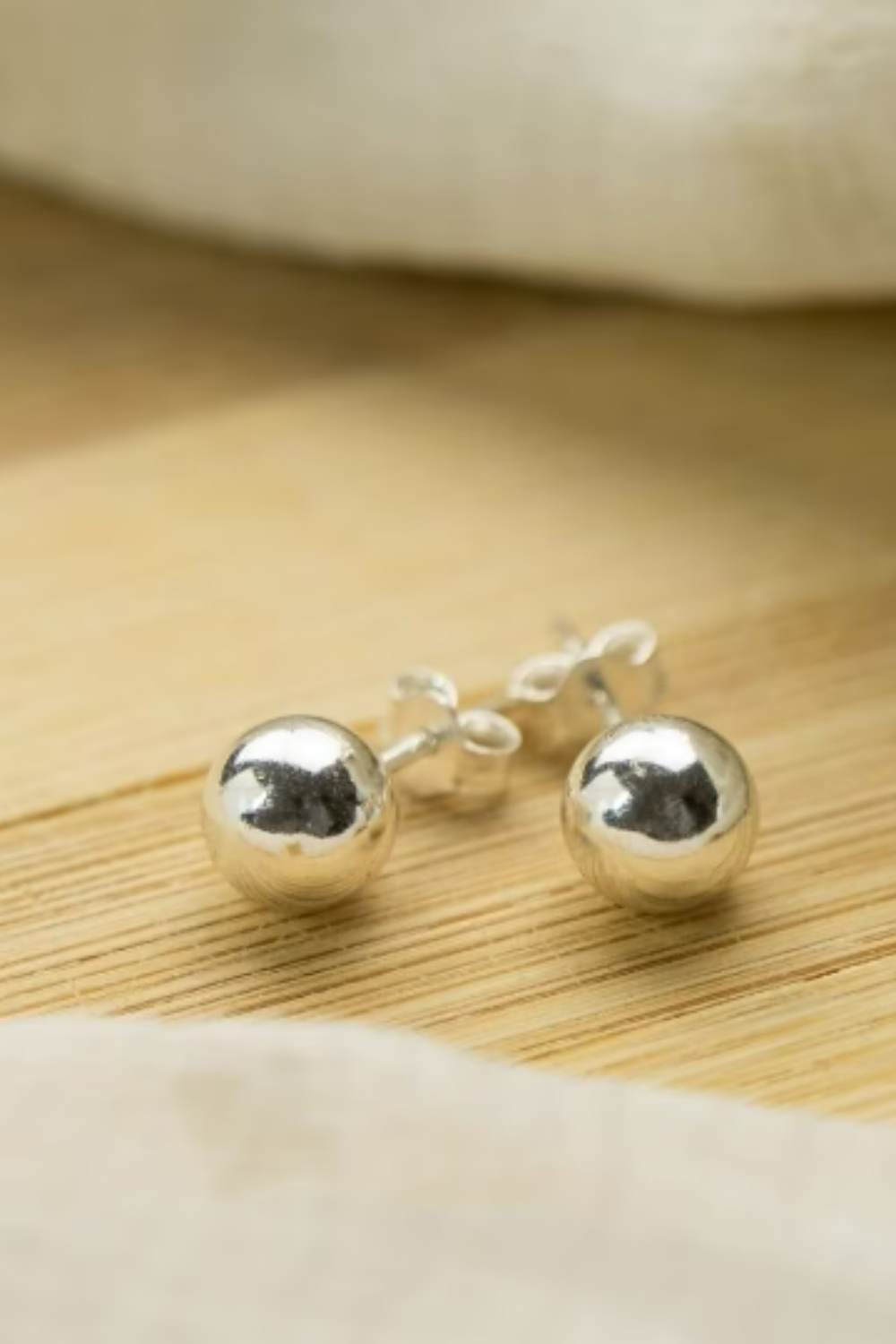 Silver 6mm 925 Sterling Silver Unisex Round Ball Stud Earrings, Image 2 of 3