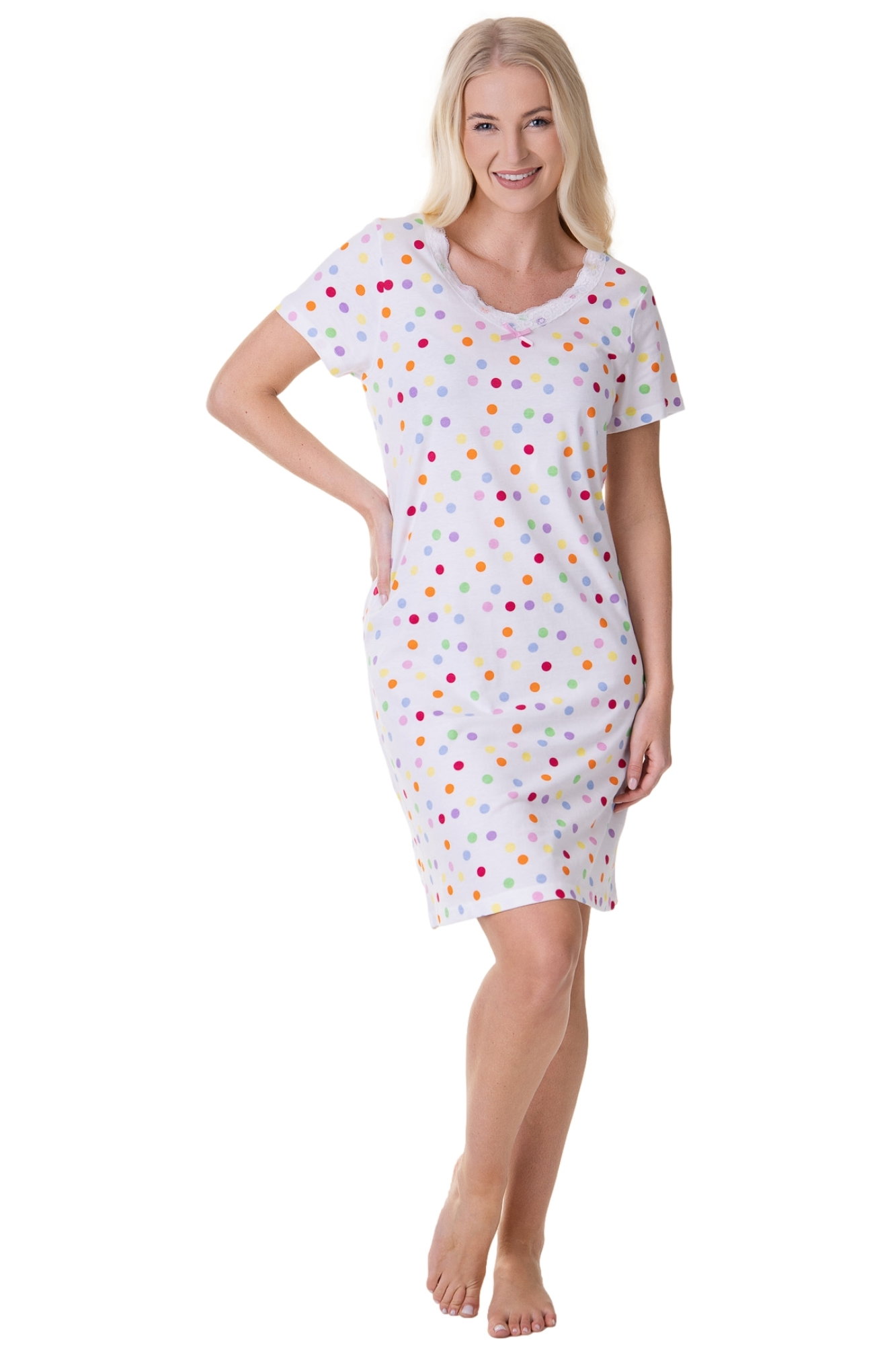 White Polka Dot Print Cotton Nightshirt