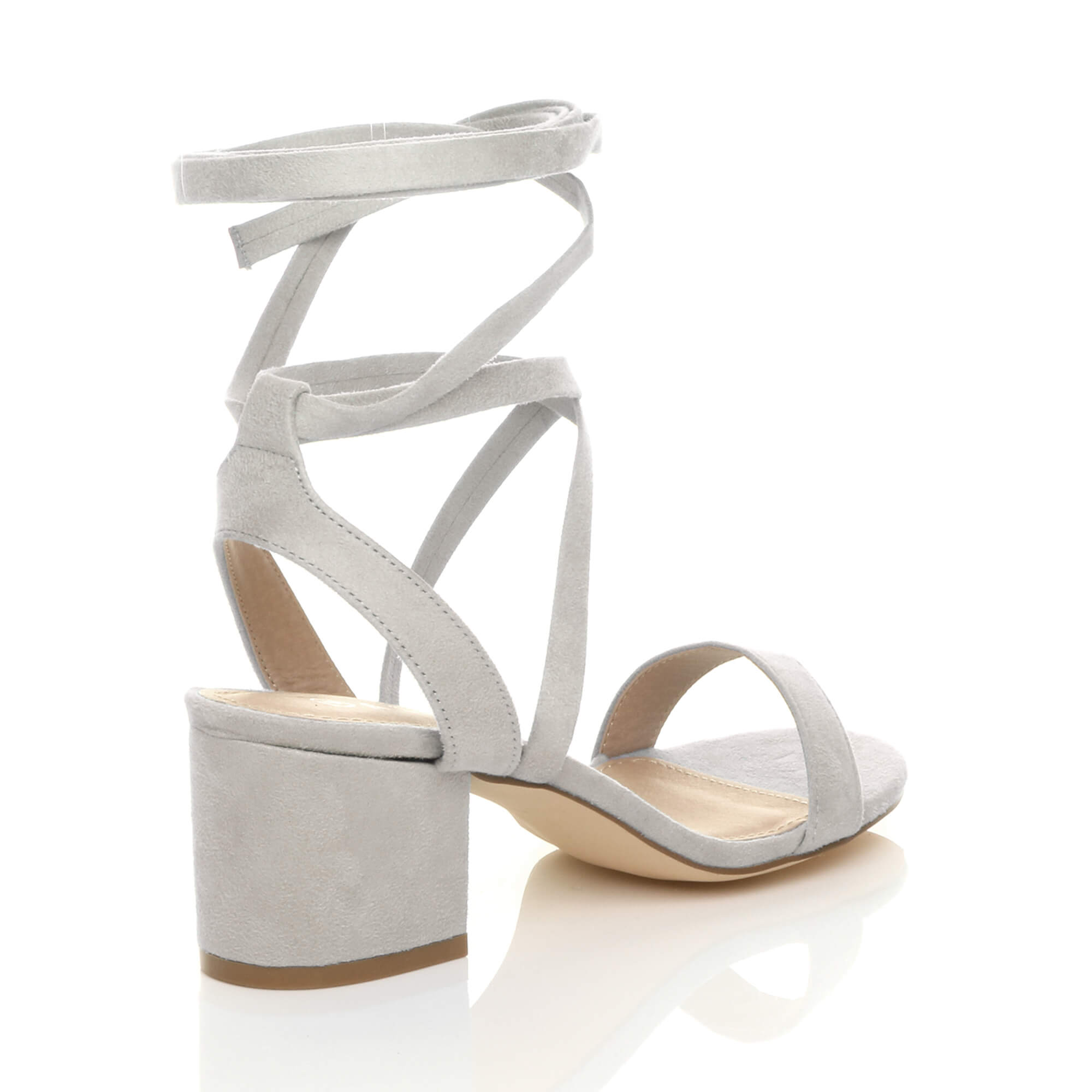 Grey AJVANI Grey Mid Block Heel Tie Up Sandals, Image 4 of 6