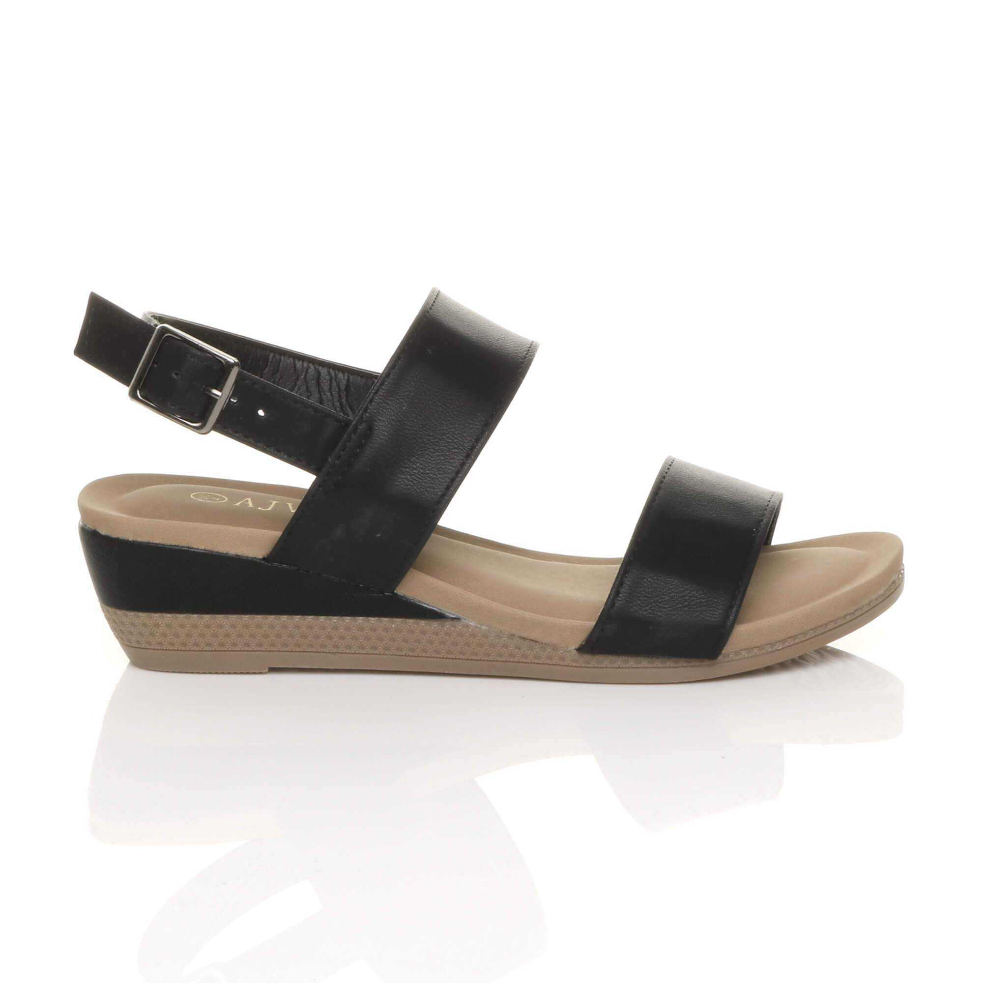 Black AJVANI Black Mid Wedge Heel Strappy Slingback Sandals, Image 2 of 6