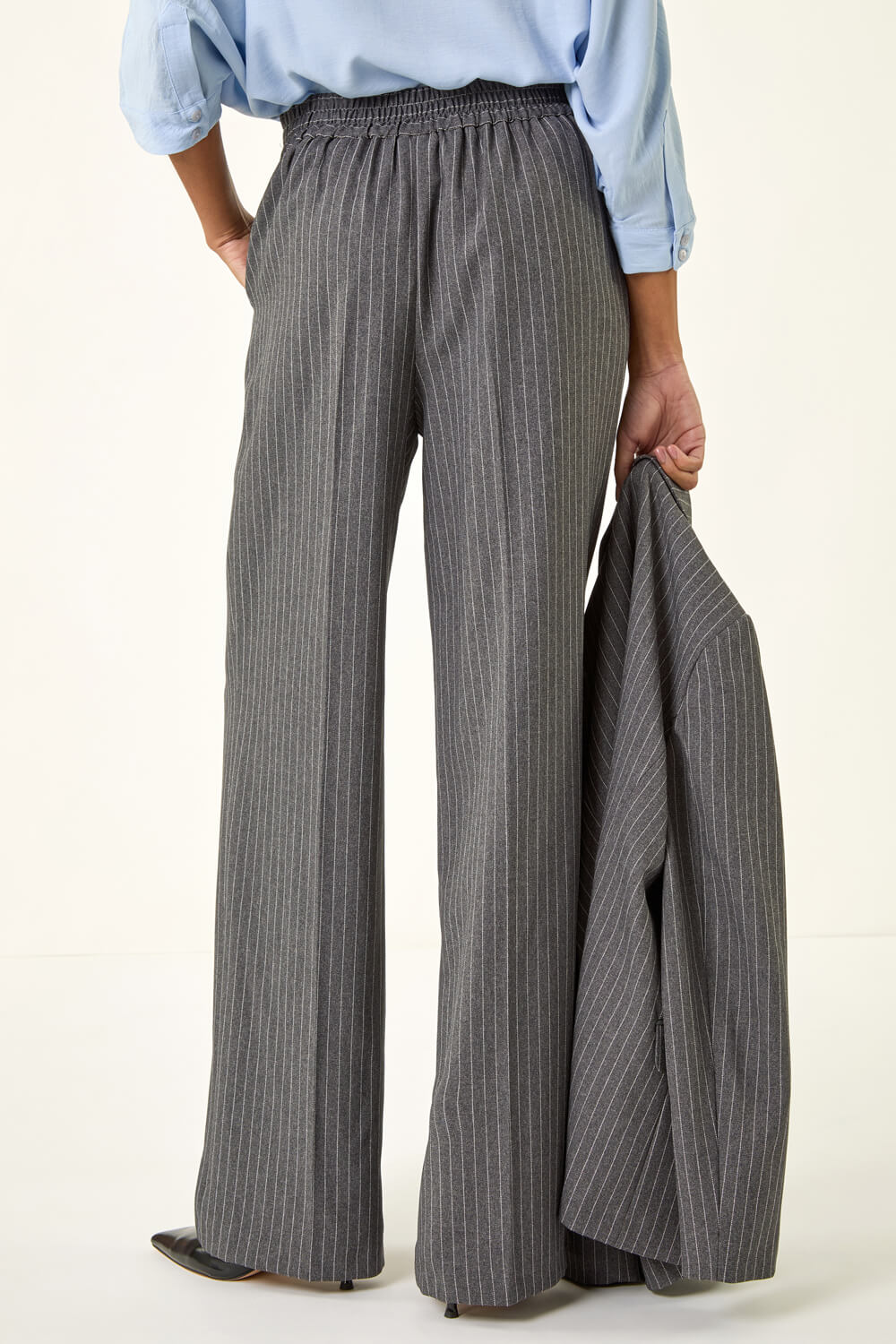 Charcoal Stripe Wide Leg Pocket Trouser , Image 5 of 7