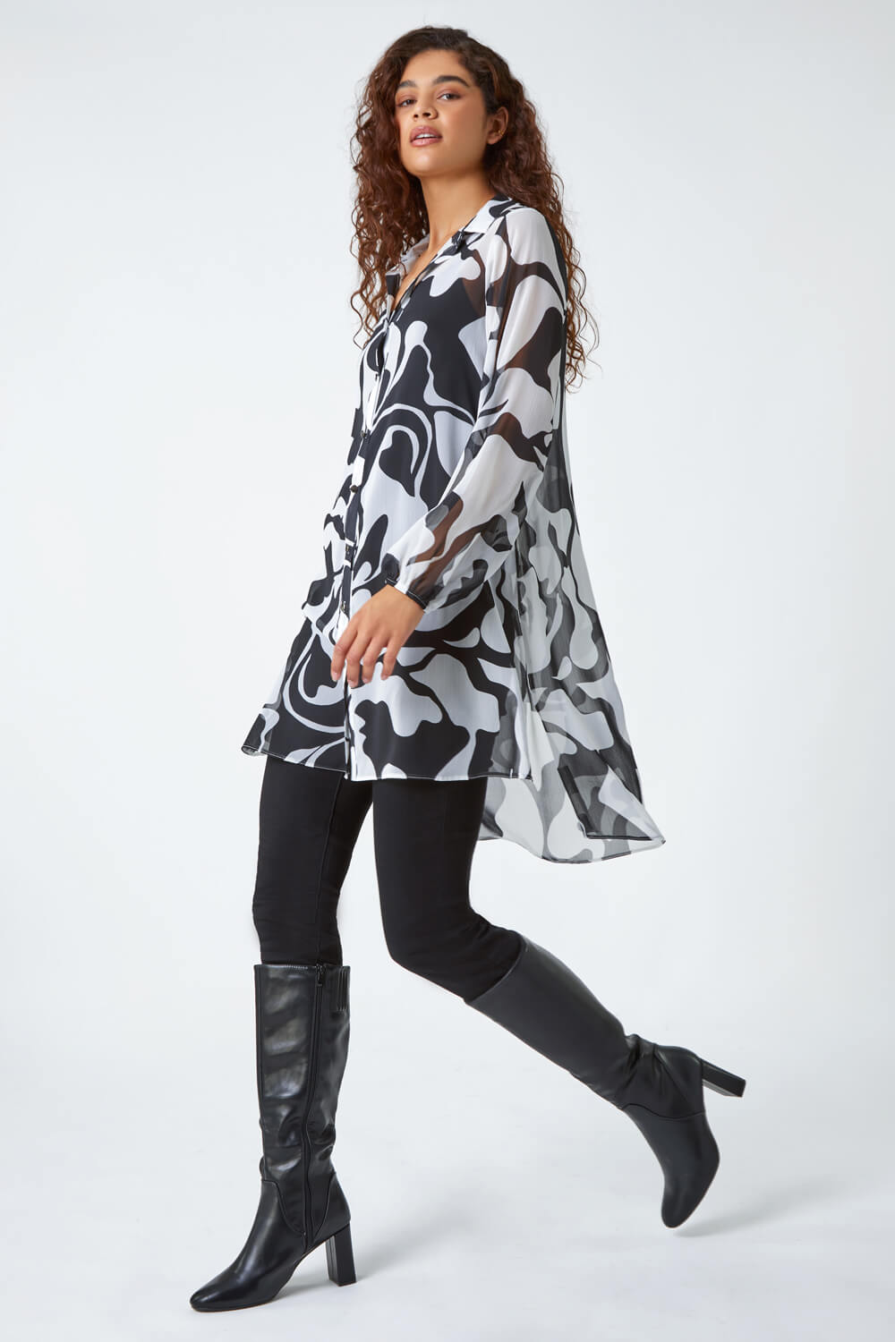 Ivory Abstract Print Longline Blouse , Image 3 of 5