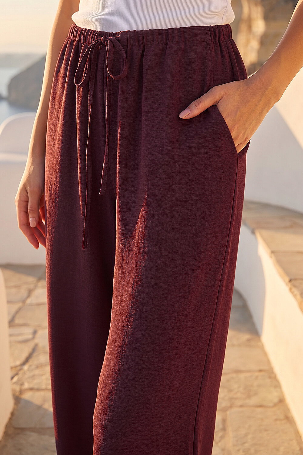 Wine Petite Pull On Woven Trouser, Image 5 of 4