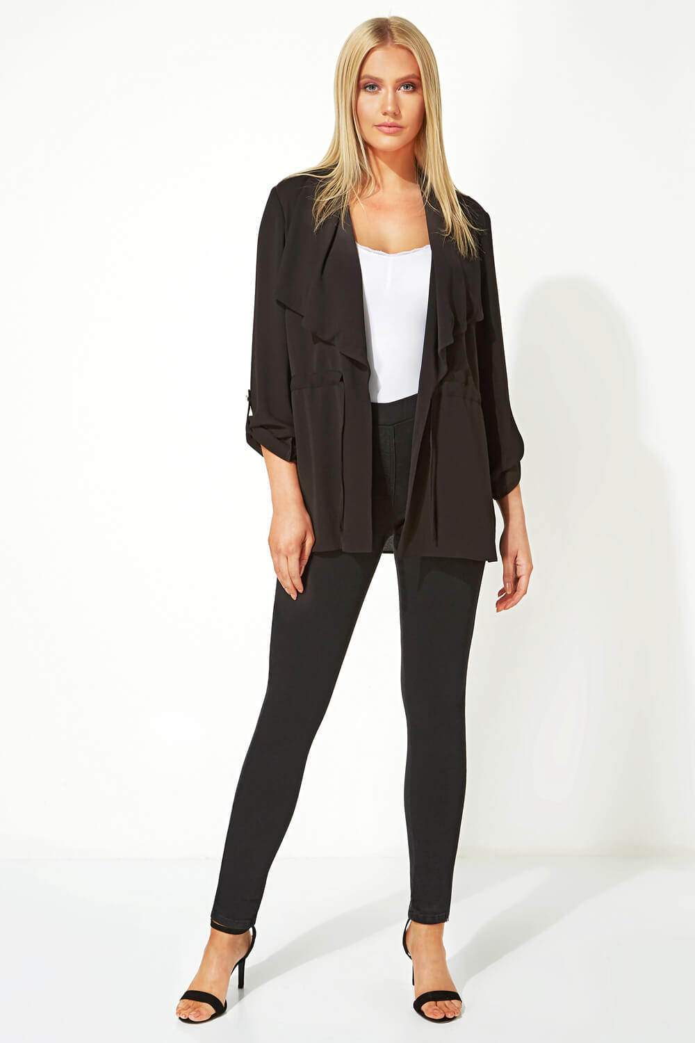Black Waterfall Drawstring Waist Jacket, Image 3 of 5