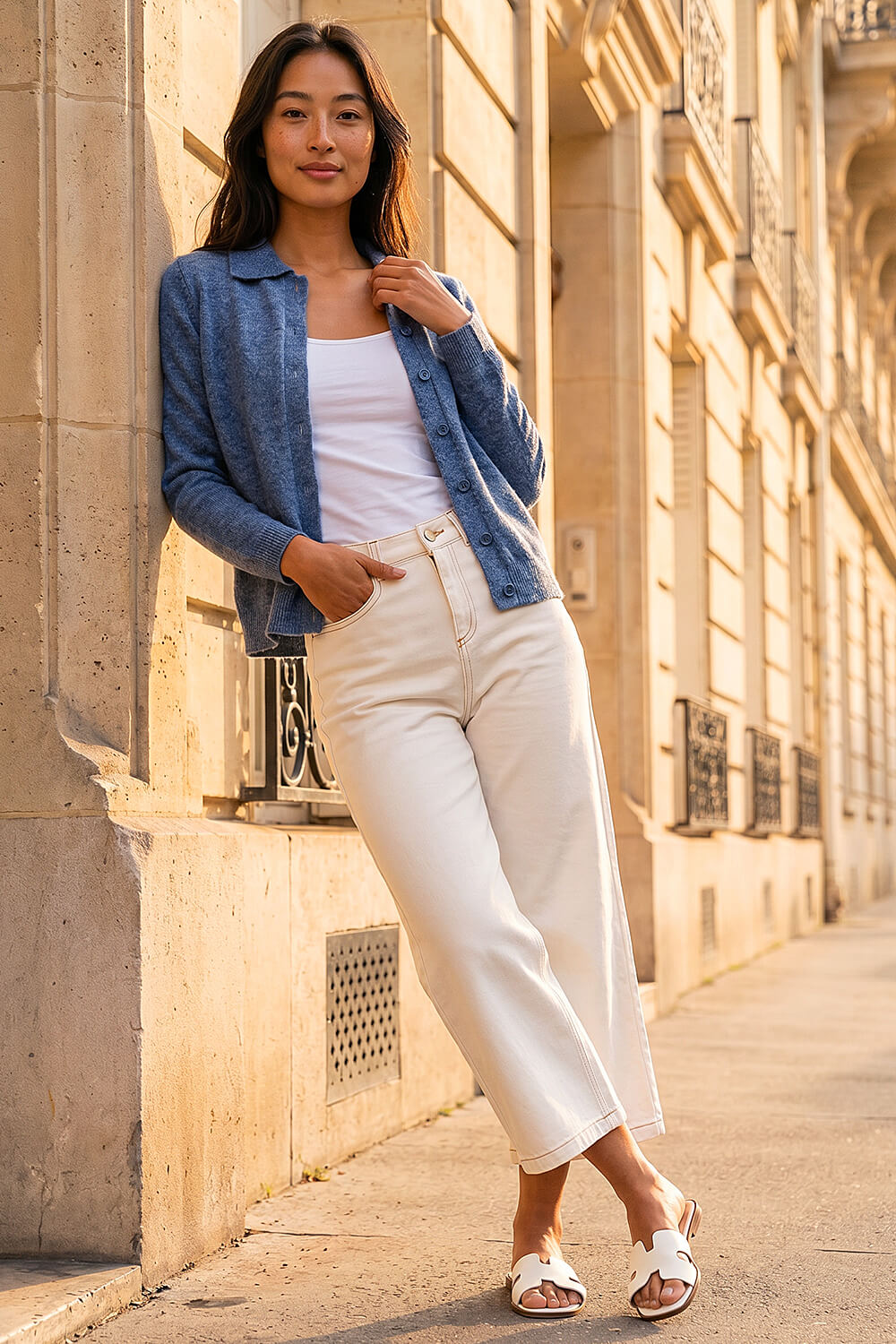 Blue Petite Collar Cardigan, Image 3 of 4