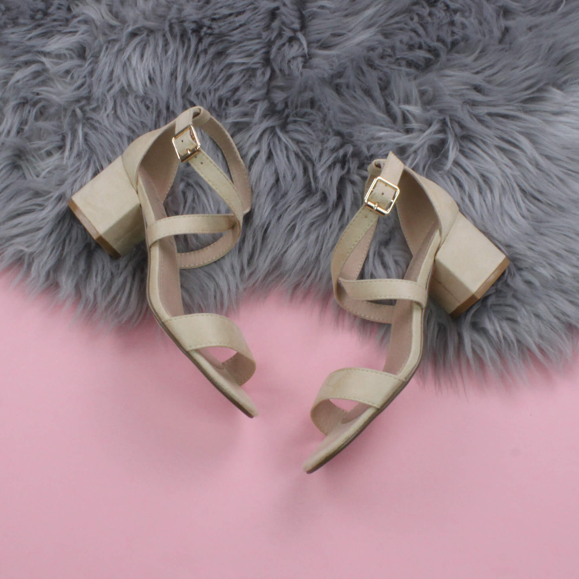 Natural AJVANI Natural Mid Block Heel Crossed Straps Sandals, Image 4 of 6