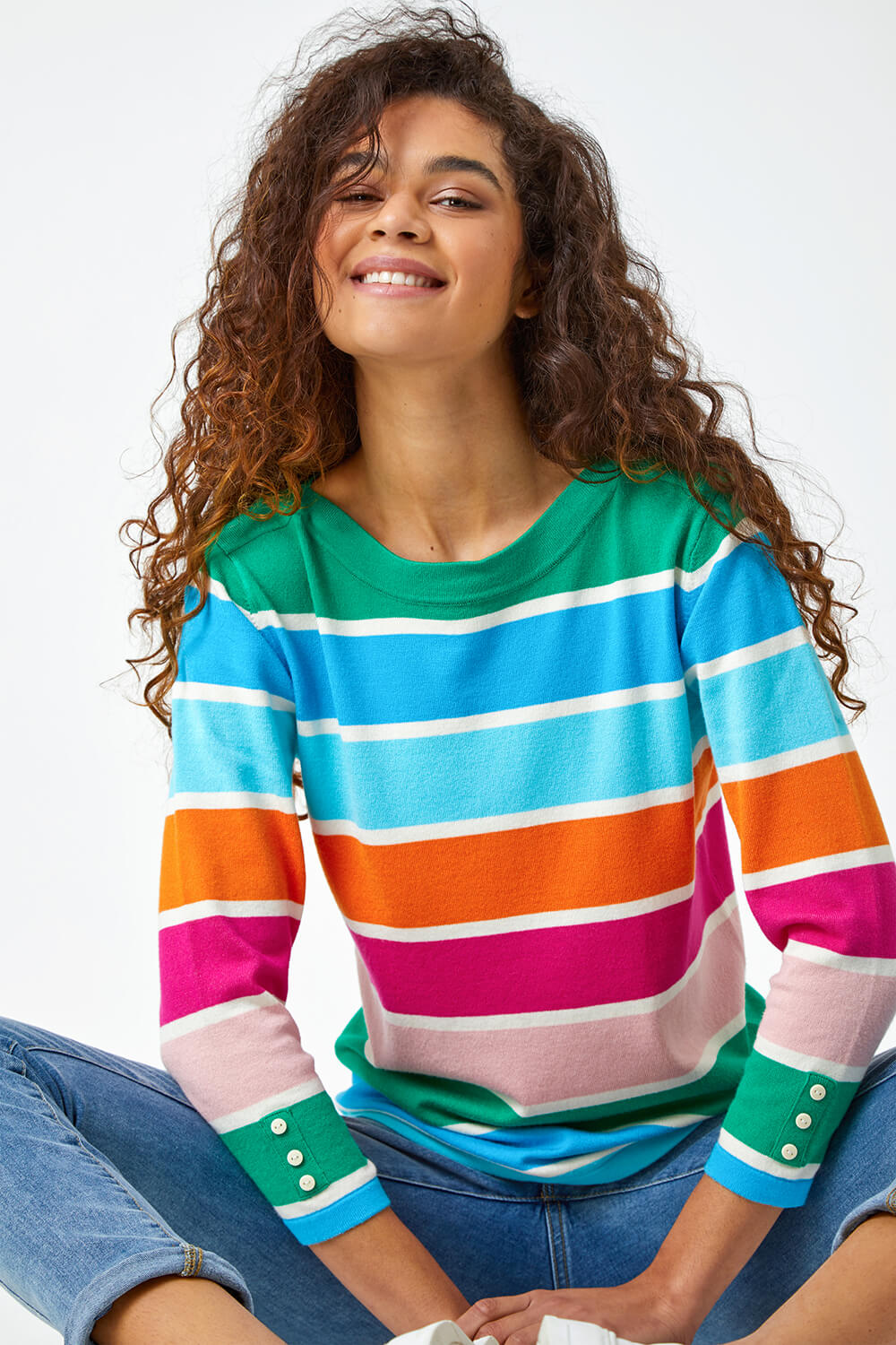 Blue Colour Block Stripe Jumper, Image 1 of 5