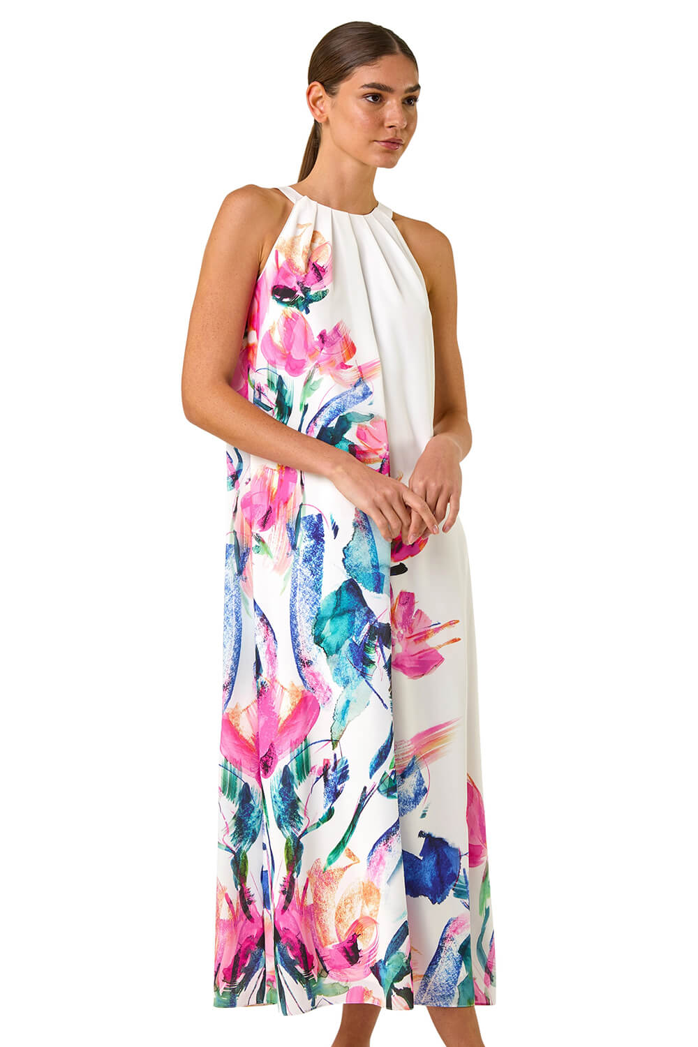 Abstract Floral Pleat Detail Trapeze Dress for Women UK - Ladies Roman |  eBay